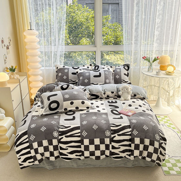 91家纺网 家纺一手货源 找家纺 2022新款爆款慕尚高克重田园风印花牛奶绒四件套 杜比