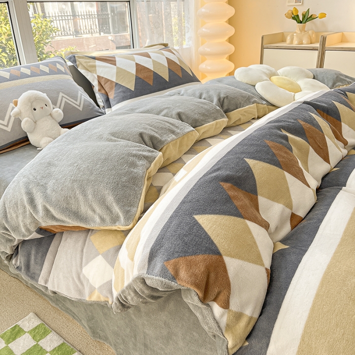 91家纺网 家纺一手货源 找家纺 2022新款爆款慕尚高克重田园风印花牛奶绒四件套 古雅