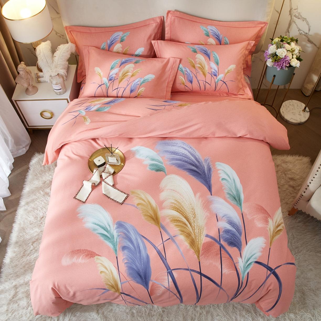 91家纺网 家纺一手货源 找家纺 金纱玉纺2022新款全棉生态大版磨毛四件套 芳菲年华-粉