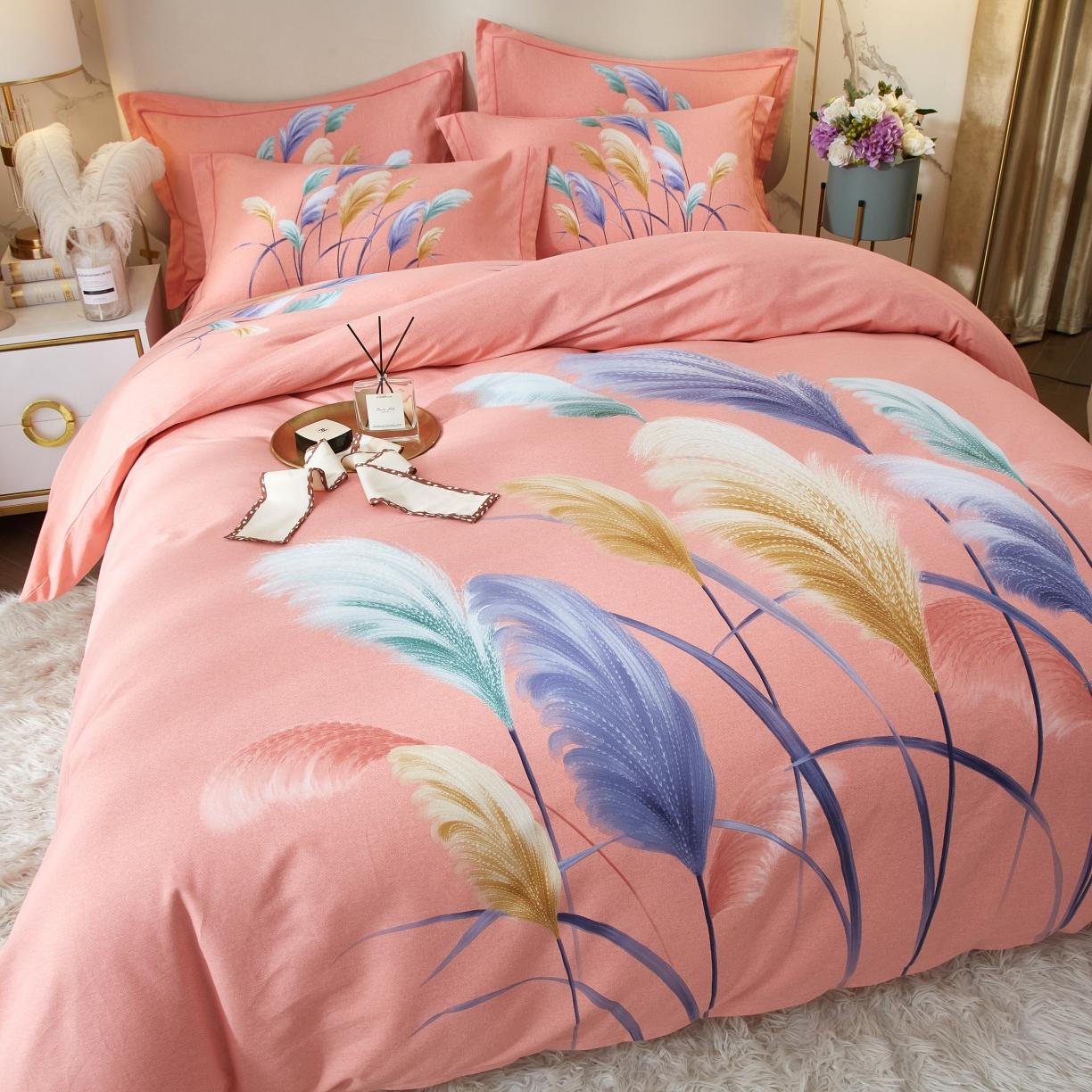 91家纺网 家纺一手货源 找家纺 金纱玉纺2022新款全棉生态大版磨毛四件套 芳菲年华-粉