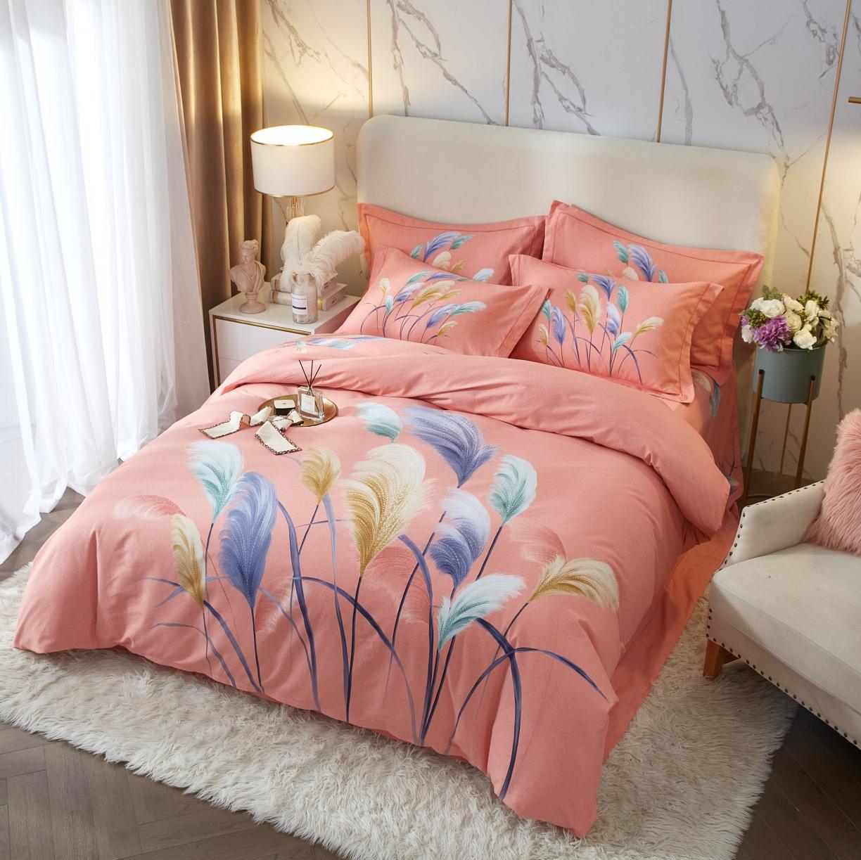 91家纺网 家纺一手货源 找家纺 金纱玉纺2022新款全棉生态大版磨毛四件套 芳菲年华-粉