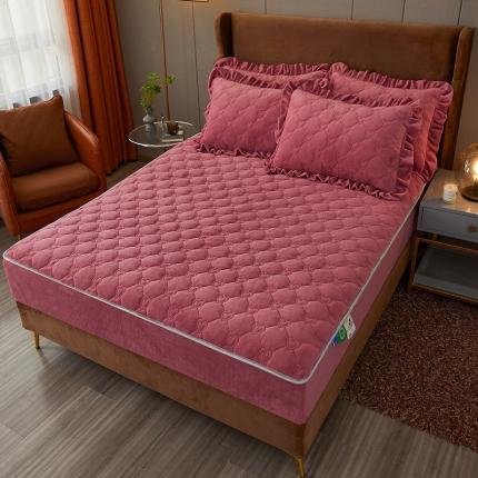 宜凡2022新款牛奶绒纯色夹棉床笠 豆沙