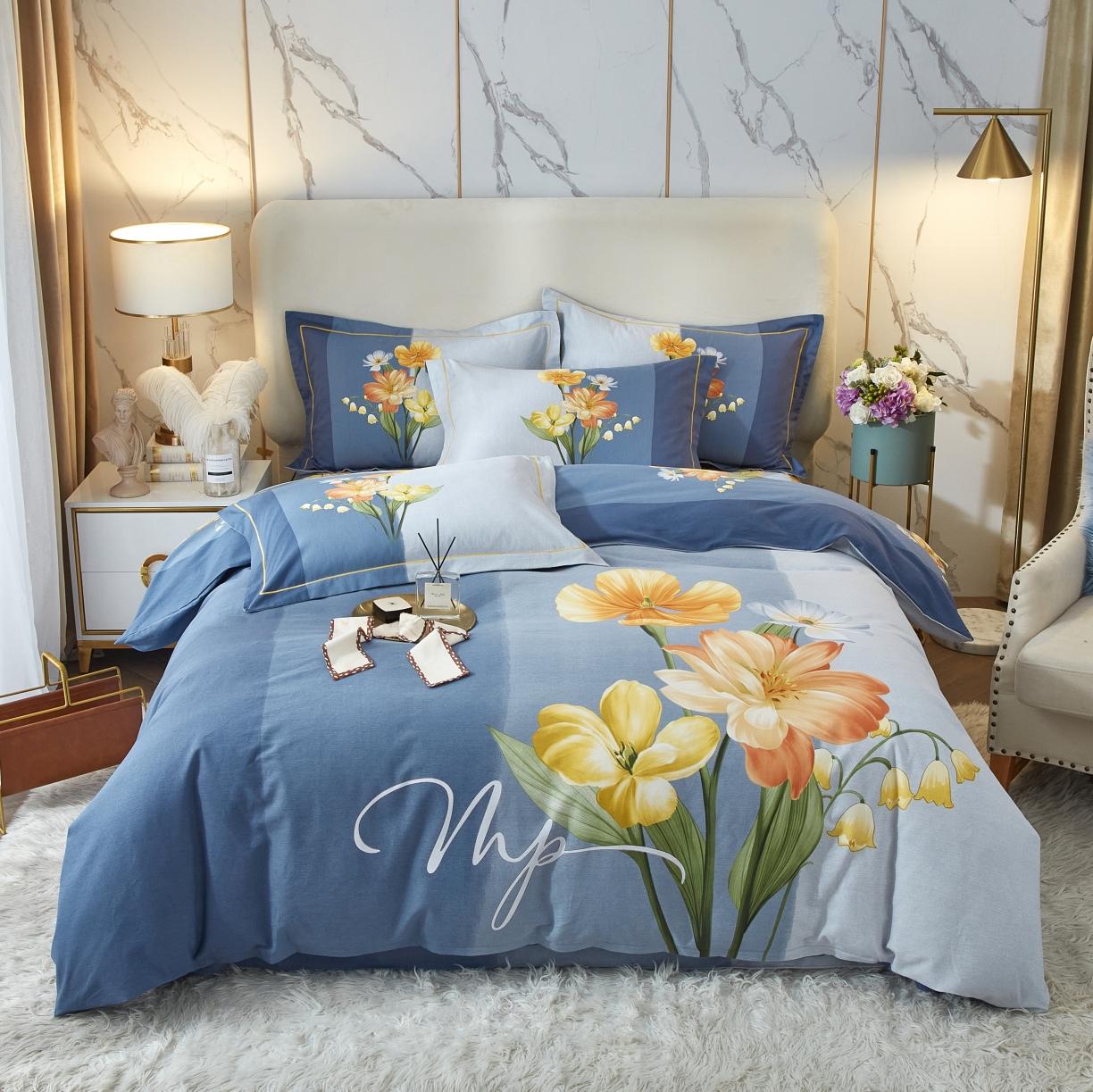 91家纺网 家纺一手货源 找家纺 金纱玉纺2022新款全棉生态大版磨毛四件套 秋暮庭-兰