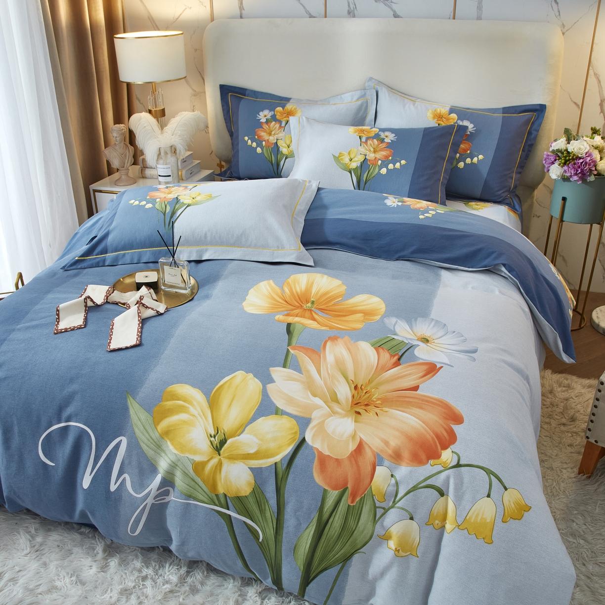 91家纺网 家纺一手货源 找家纺 金纱玉纺2022新款全棉生态大版磨毛四件套 秋暮庭-兰