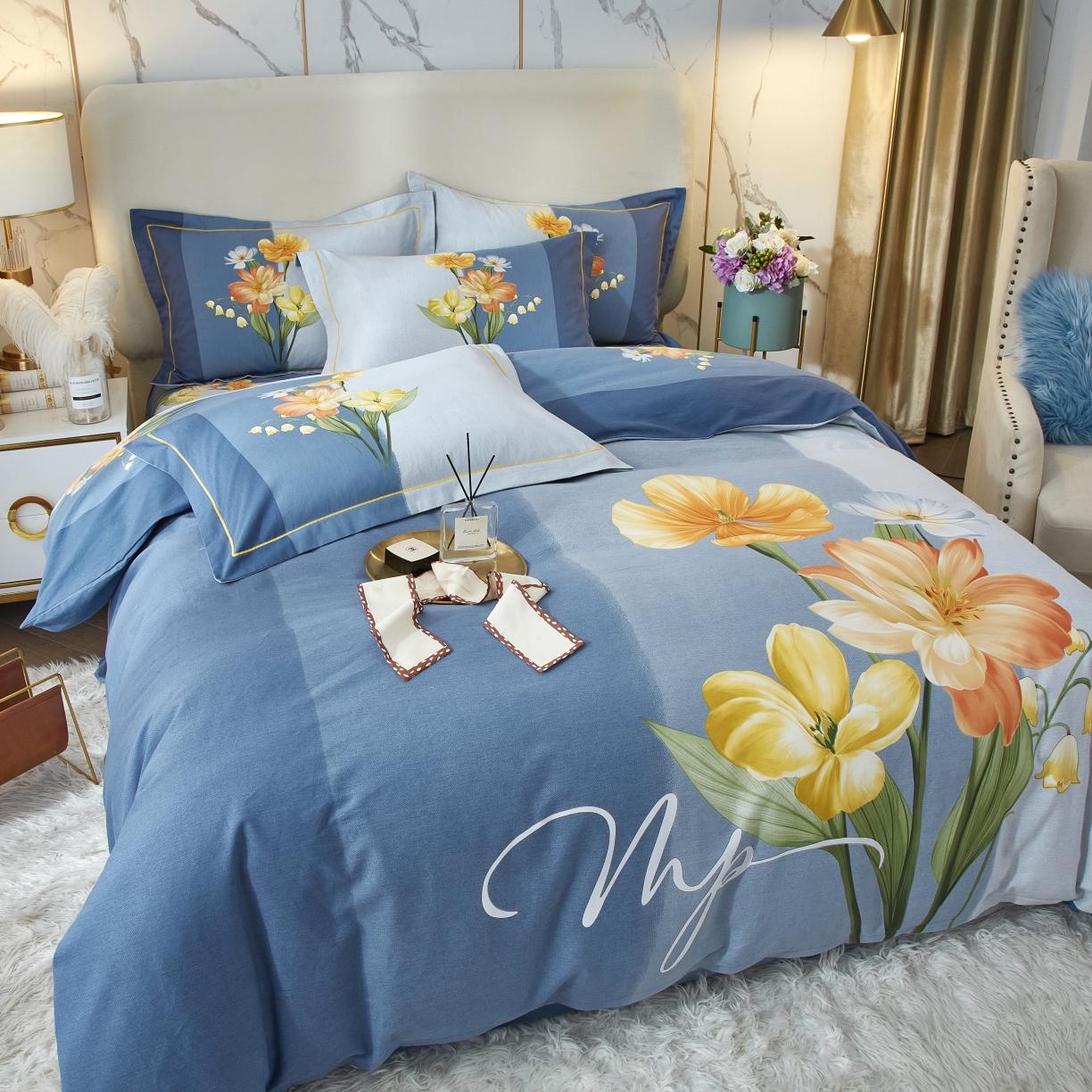 91家纺网 家纺一手货源 找家纺 金纱玉纺2022新款全棉生态大版磨毛四件套 秋暮庭-兰