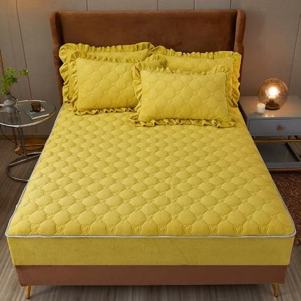 宜凡2022新款牛奶绒纯色夹棉床笠 鹅黄