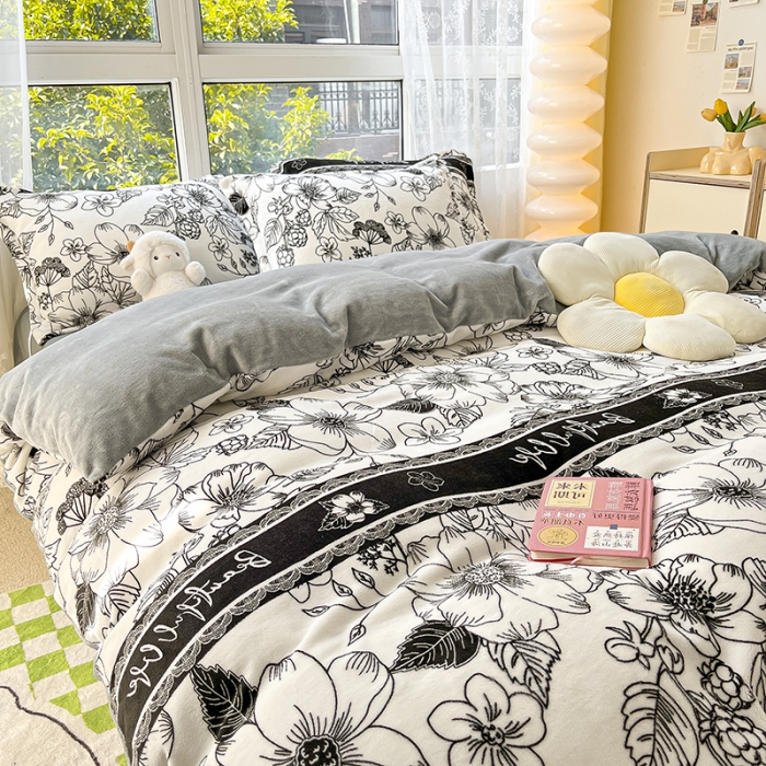 91家纺网 家纺一手货源 找家纺 2022新款爆款慕尚高克重田园风印花牛奶绒四件套 丽莎