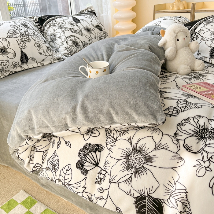 91家纺网 家纺一手货源 找家纺 2022新款爆款慕尚高克重田园风印花牛奶绒四件套 丽莎