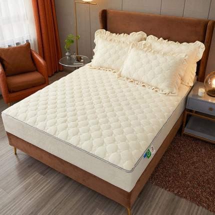 宜凡2022新款牛奶绒纯色夹棉床笠 米白