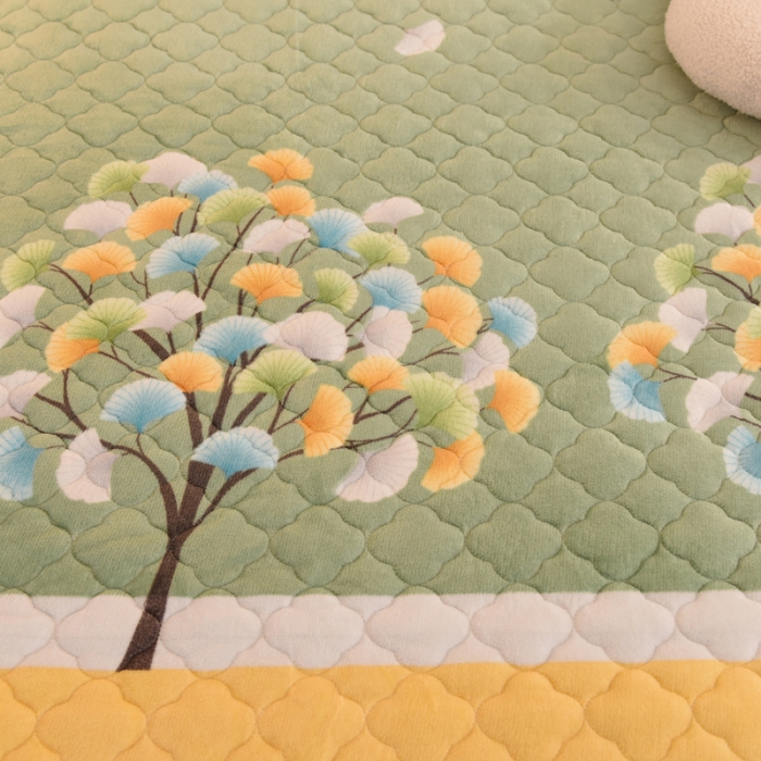 91家纺网 家纺一手货源 找家纺 2025美达秋冬爆款牛奶绒印花床笠三件套单床笠 梦幻银杏