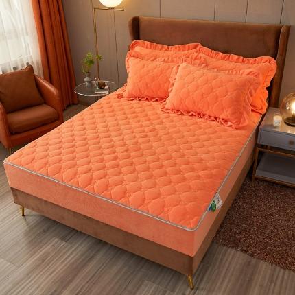 宜凡2022新款牛奶绒纯色夹棉床笠 甜橙