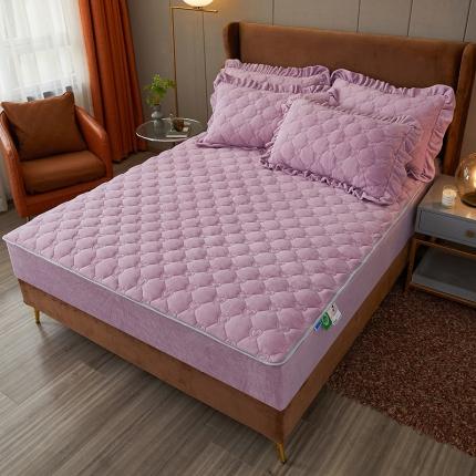 宜凡2022新款牛奶绒纯色夹棉床笠 雪青