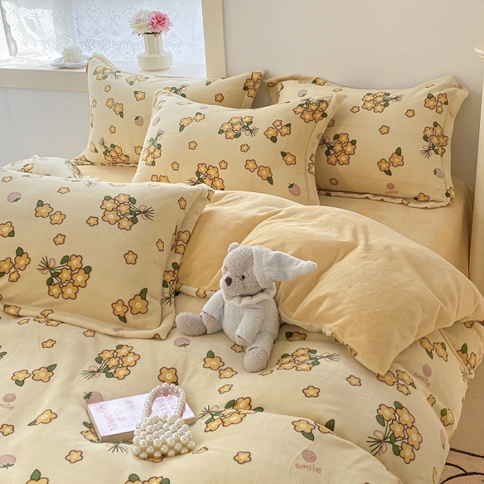 91家纺网 家纺一手货源 找家纺 沐慕  2022新款牛奶绒四件套 花儿朵朵