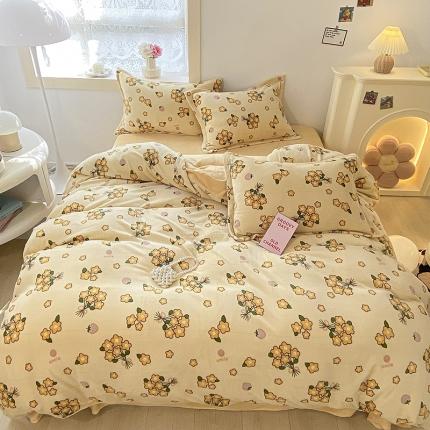 沐慕  2022新款牛奶绒四件套 花儿朵朵