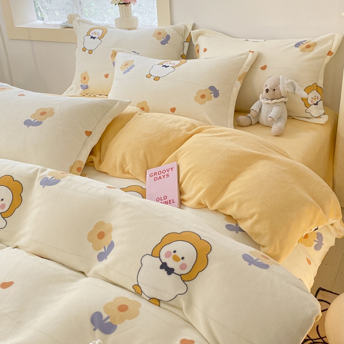 91家纺网 家纺一手货源 找家纺 沐慕  2022新款牛奶绒四件套 萌萌鸭