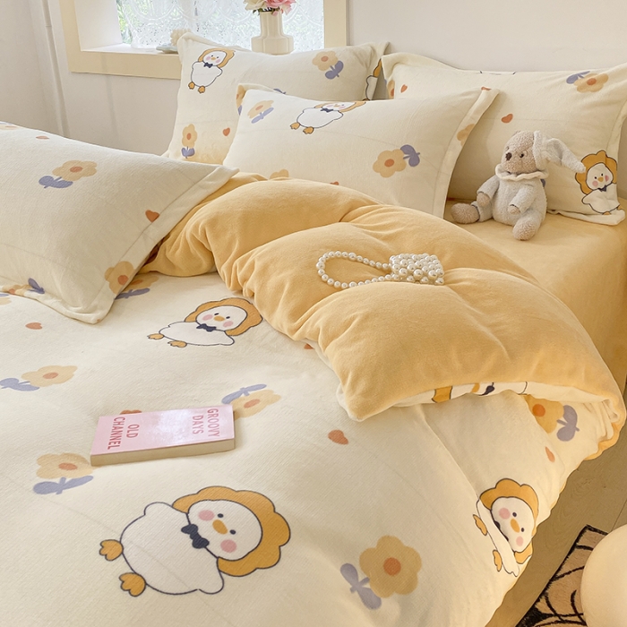 91家纺网 家纺一手货源 找家纺 沐慕  2022新款牛奶绒四件套 萌萌鸭