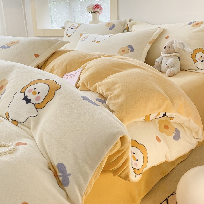 91家纺网 家纺一手货源 找家纺 沐慕  2022新款牛奶绒四件套 萌萌鸭