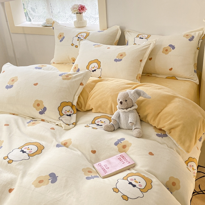 91家纺网 家纺一手货源 找家纺 沐慕  2022新款牛奶绒四件套 萌萌鸭