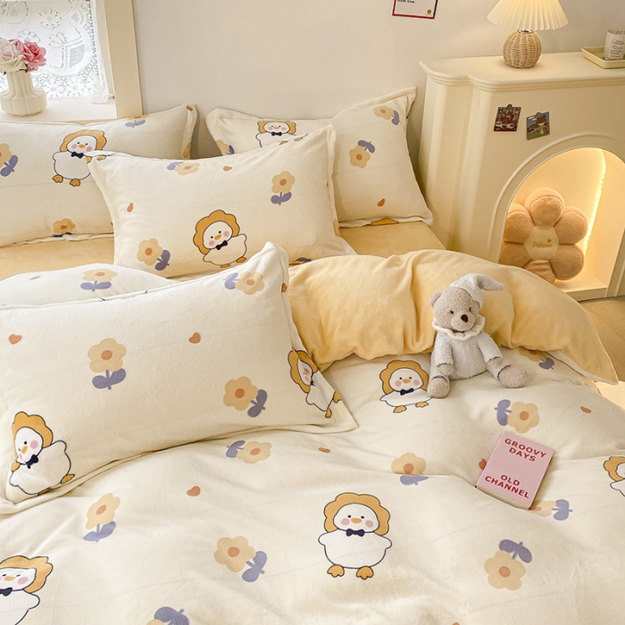 91家纺网 家纺一手货源 找家纺 沐慕  2022新款牛奶绒四件套 萌萌鸭