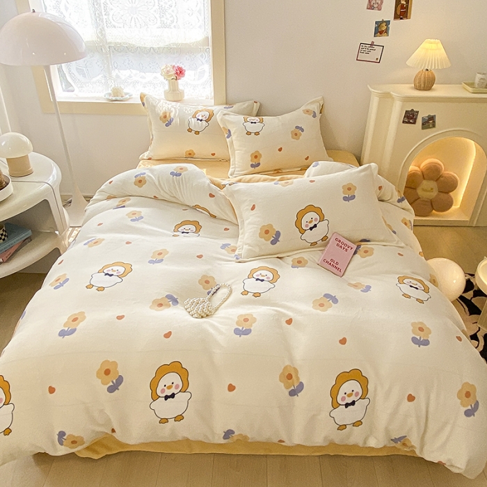 91家纺网 家纺一手货源 找家纺 沐慕  2022新款牛奶绒四件套 萌萌鸭