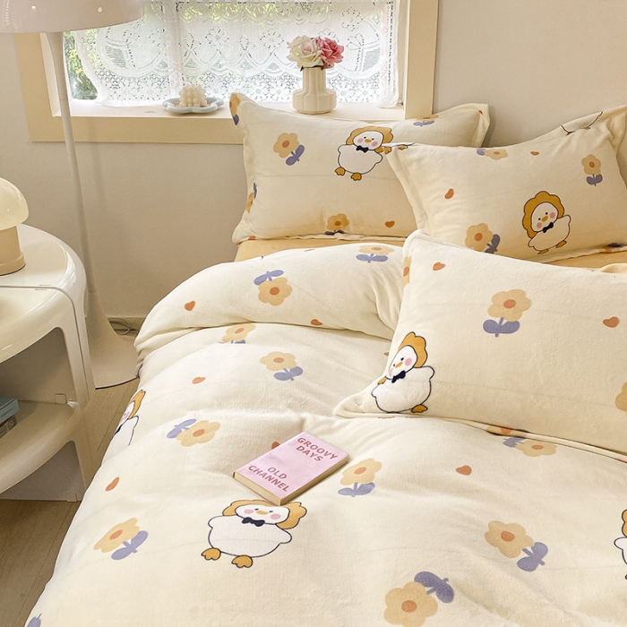 91家纺网 家纺一手货源 找家纺 沐慕  2022新款牛奶绒四件套 萌萌鸭