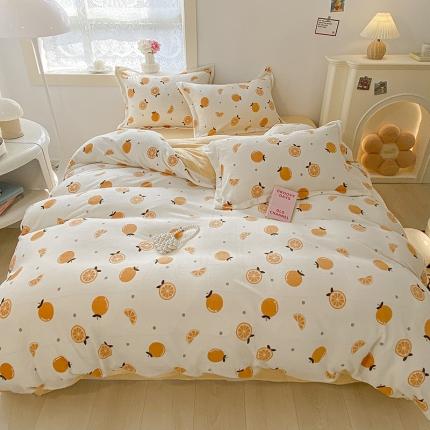 沐慕  2022新款牛奶绒四件套 小橙子