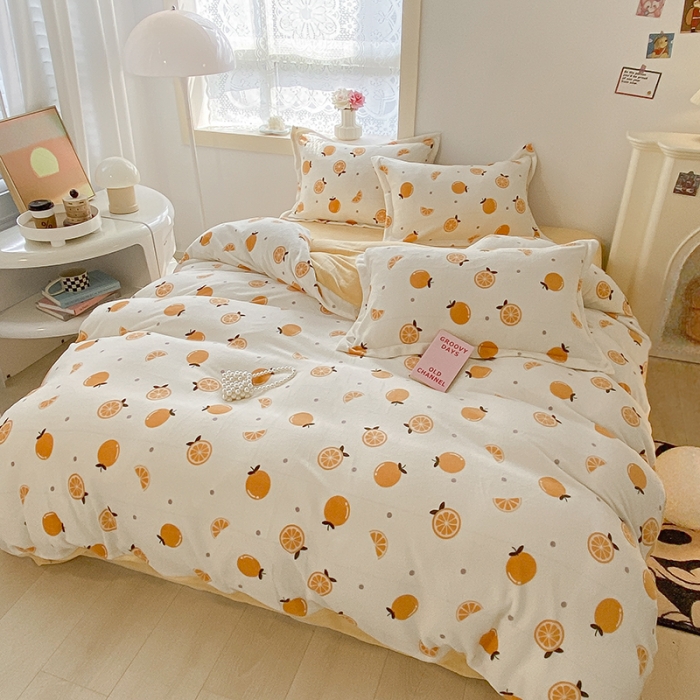 91家纺网 家纺一手货源 找家纺 沐慕  2022新款牛奶绒四件套 小橙子