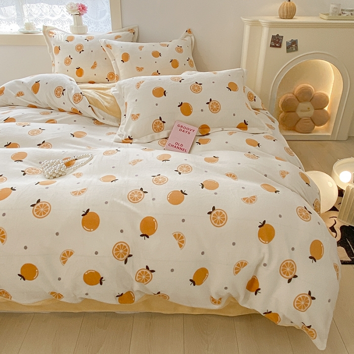 91家纺网 家纺一手货源 找家纺 沐慕  2022新款牛奶绒四件套 小橙子