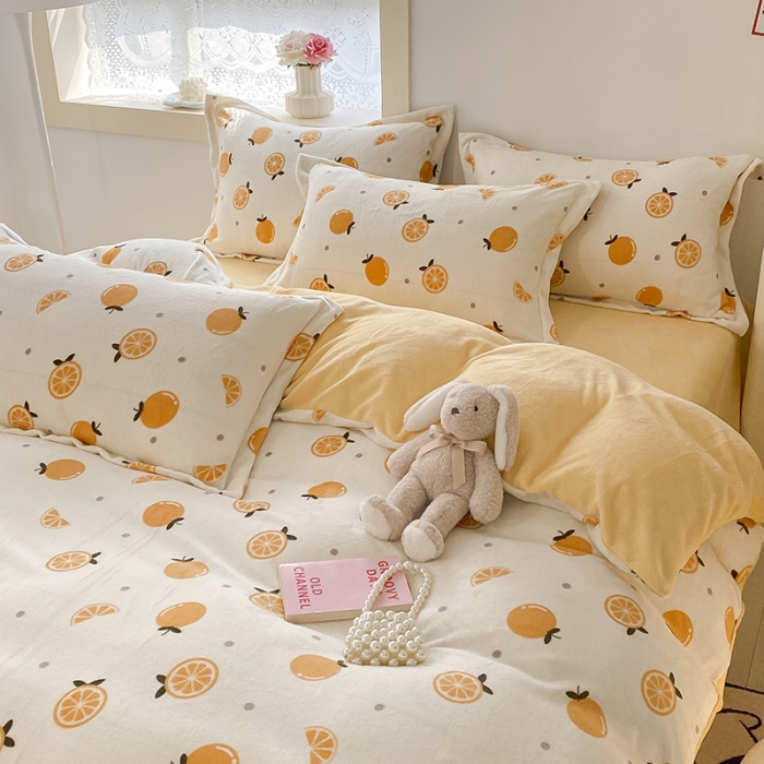 91家纺网 家纺一手货源 找家纺 沐慕  2022新款牛奶绒四件套 小橙子