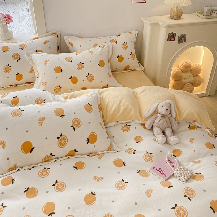 91家纺网 家纺一手货源 找家纺 沐慕  2022新款牛奶绒四件套 小橙子