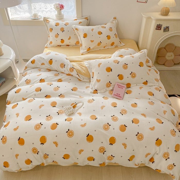 91家纺网 家纺一手货源 找家纺 沐慕  2022新款牛奶绒四件套 小橙子