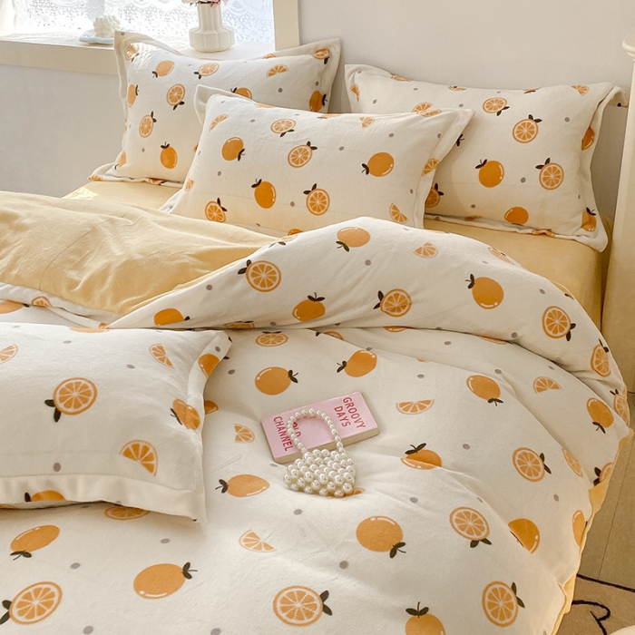 91家纺网 家纺一手货源 找家纺 沐慕  2022新款牛奶绒四件套 小橙子