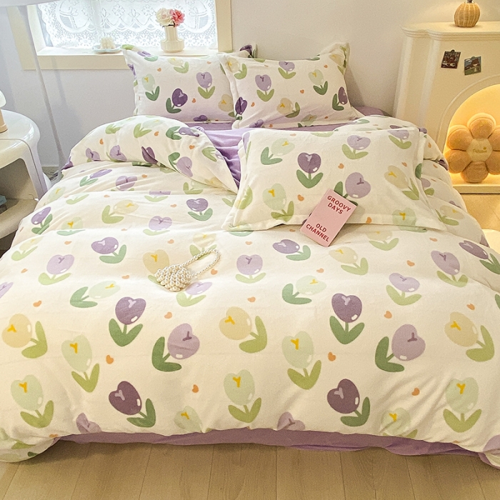 91家纺网 家纺一手货源 找家纺 沐慕  2022新款牛奶绒四件套 郁金香