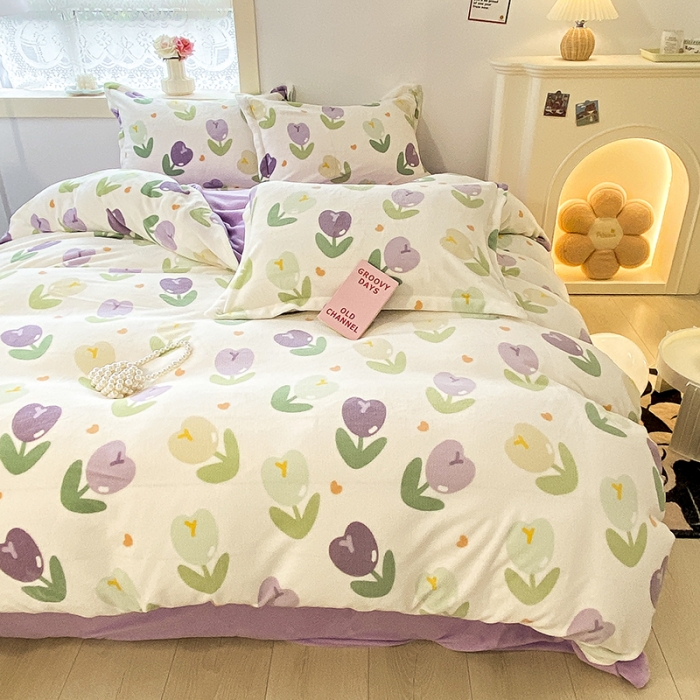 91家纺网 家纺一手货源 找家纺 沐慕  2022新款牛奶绒四件套 郁金香