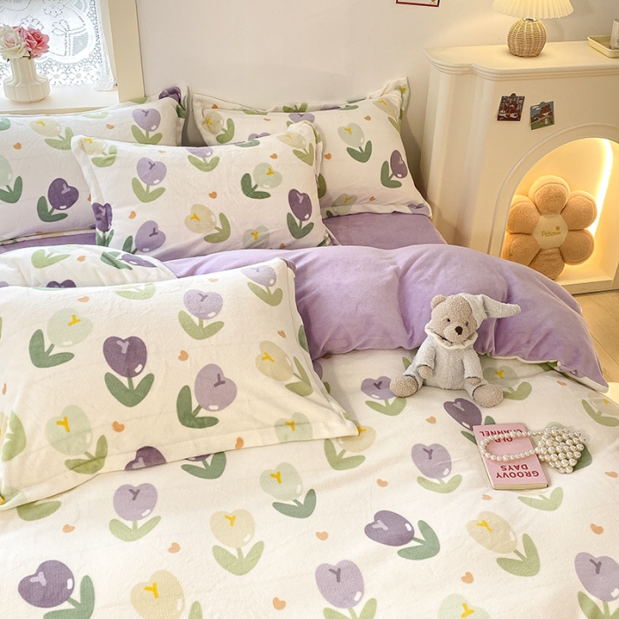 91家纺网 家纺一手货源 找家纺 沐慕  2022新款牛奶绒四件套 郁金香