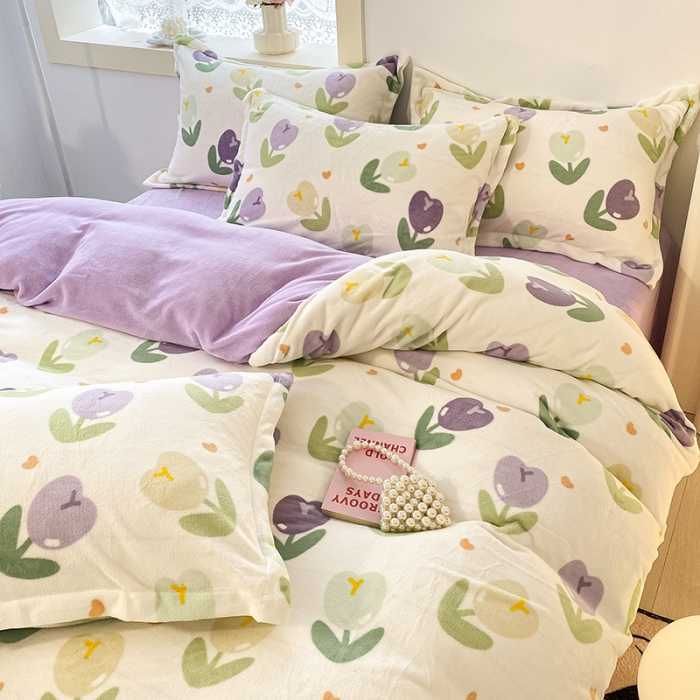 91家纺网 家纺一手货源 找家纺 沐慕  2022新款牛奶绒四件套 郁金香