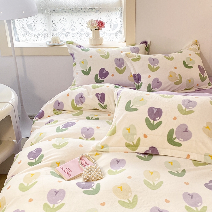 91家纺网 家纺一手货源 找家纺 沐慕  2022新款牛奶绒四件套 郁金香