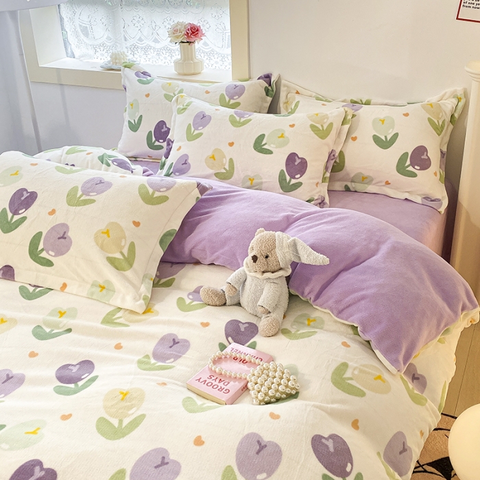 91家纺网 家纺一手货源 找家纺 沐慕  2022新款牛奶绒四件套 郁金香