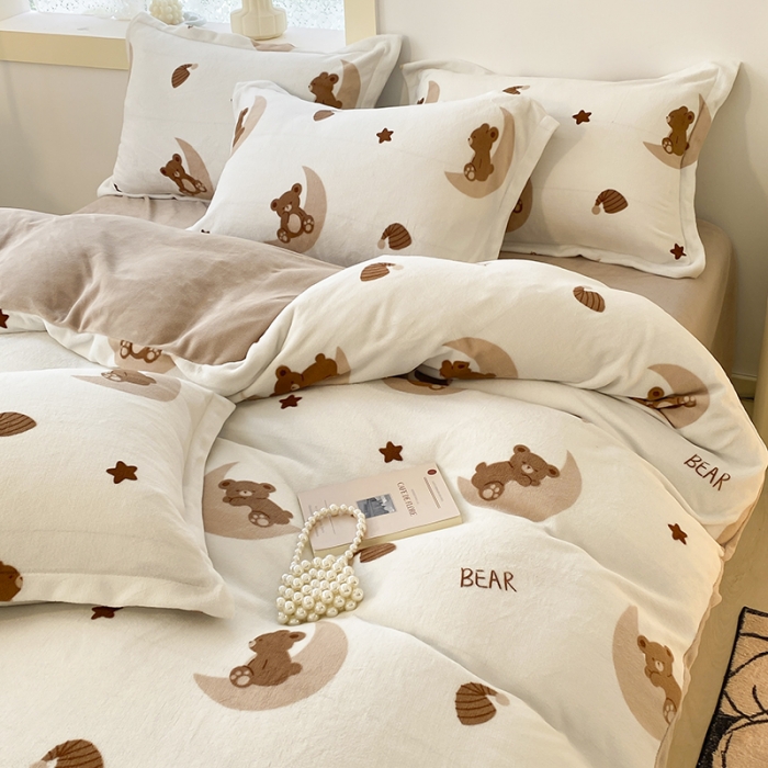 91家纺网 家纺一手货源 找家纺 沐慕  2022新款牛奶绒四件套 月亮船