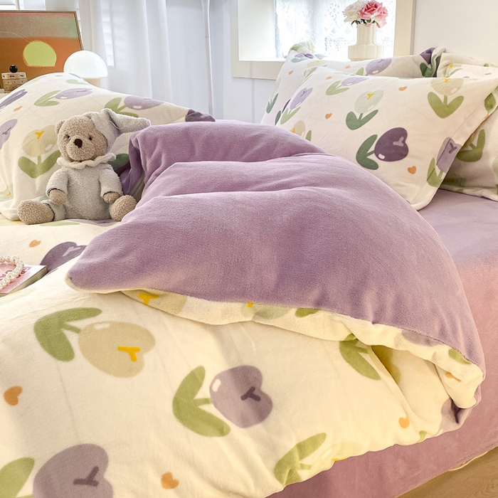 91家纺网 家纺一手货源 找家纺 沐慕  2022新款牛奶绒四件套 郁金香