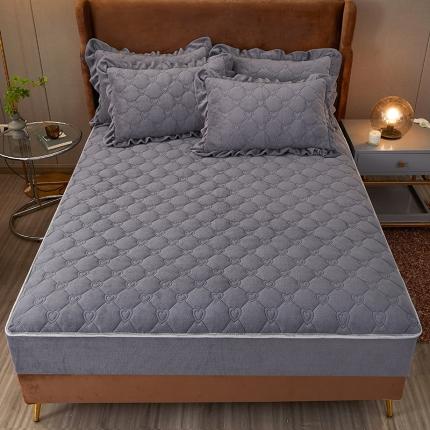 宜凡2022新款牛奶绒纯色夹棉床笠 夜灰