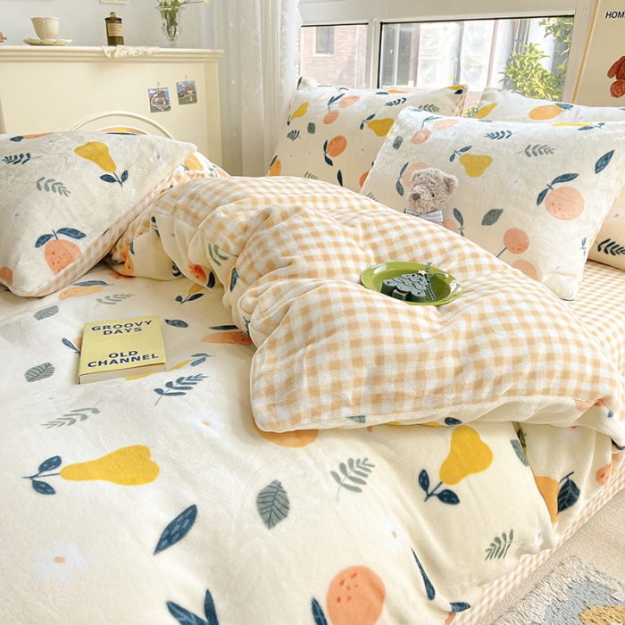 91家纺网 家纺一手货源 找家纺 桃子家居 2022新款ins小清新韩系加厚牛奶绒系列四件套 绒-硕果1