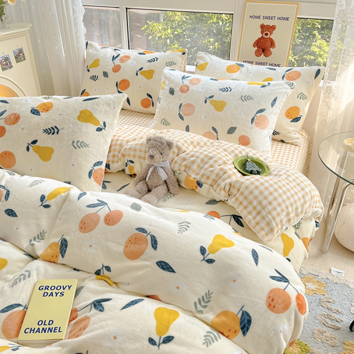 91家纺网 家纺一手货源 找家纺 桃子家居 2022新款ins小清新韩系加厚牛奶绒系列四件套 绒-硕果1