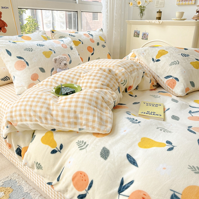 91家纺网 家纺一手货源 找家纺 桃子家居 2022新款ins小清新韩系加厚牛奶绒系列四件套 绒-硕果1