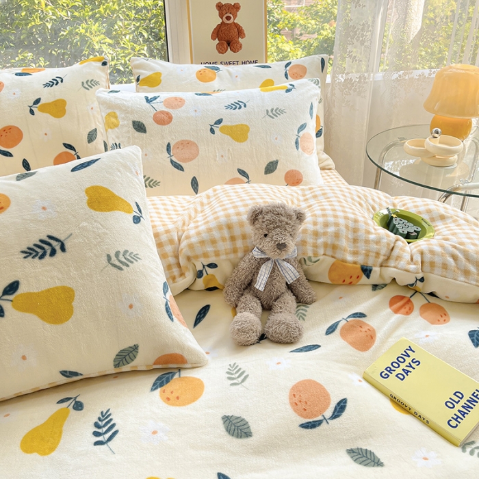 91家纺网 家纺一手货源 找家纺 桃子家居 2022新款ins小清新韩系加厚牛奶绒系列四件套 绒-硕果1