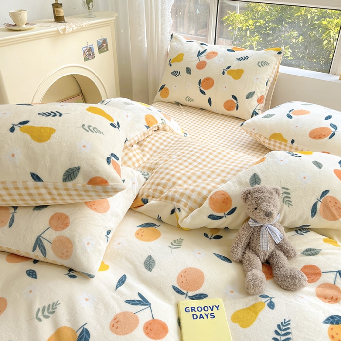 91家纺网 家纺一手货源 找家纺 桃子家居 2022新款ins小清新韩系加厚牛奶绒系列四件套 绒-硕果1