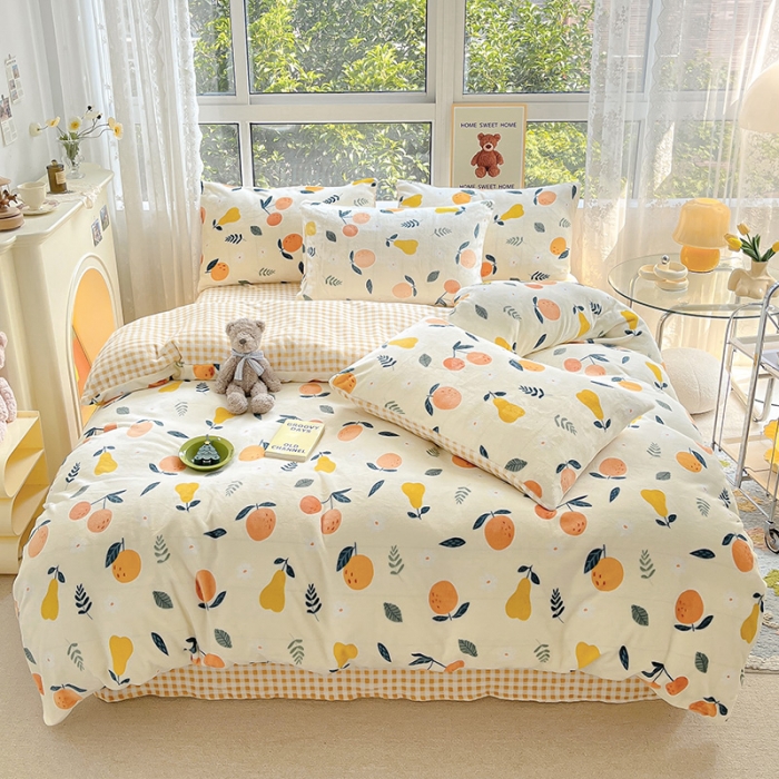 91家纺网 家纺一手货源 找家纺 桃子家居 2022新款ins小清新韩系加厚牛奶绒系列四件套 绒-硕果1