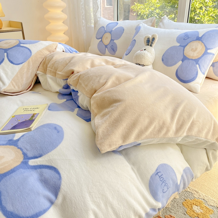 91家纺网 家纺一手货源 找家纺 桃子家居 2022新款ins小清新韩系加厚牛奶绒系列四件套 绒-缇兰