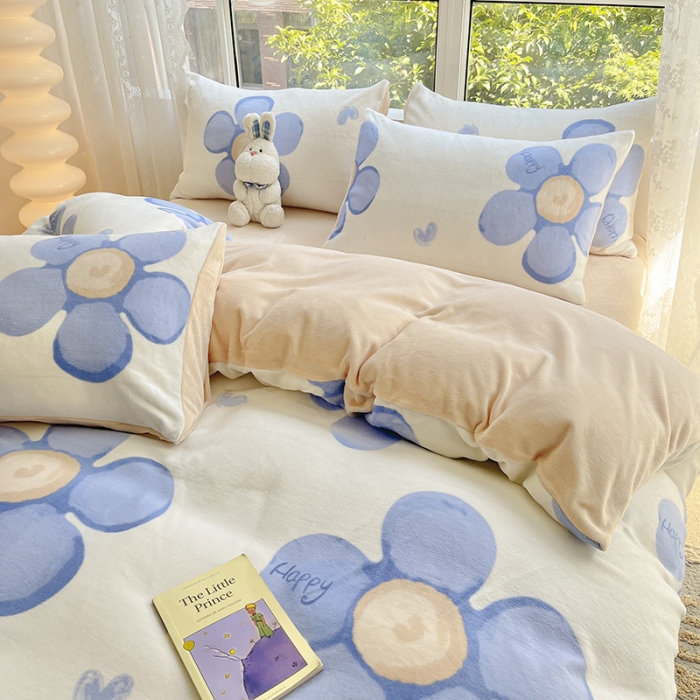 91家纺网 家纺一手货源 找家纺 桃子家居 2022新款ins小清新韩系加厚牛奶绒系列四件套 绒-缇兰