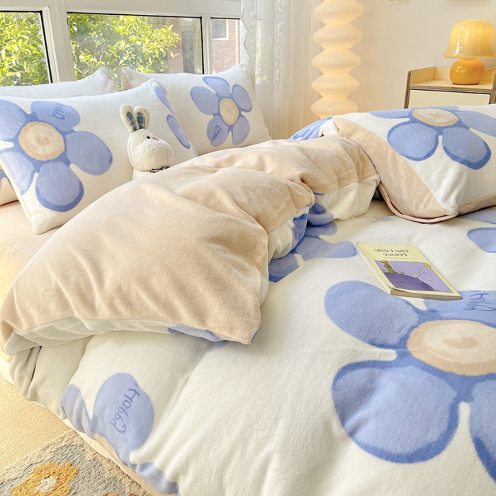 91家纺网 家纺一手货源 找家纺 桃子家居 2022新款ins小清新韩系加厚牛奶绒系列四件套 绒-缇兰